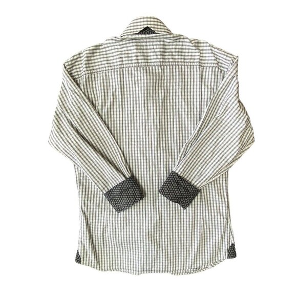 7 Downie St Button Down Shirt Mens Size 4 Medium Flip Cuff Black White Check - Picture 3 of 8